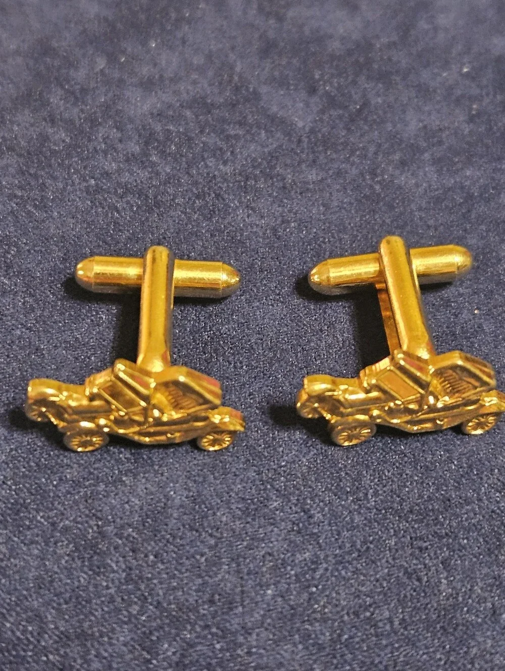 Vintage Model T Car Cufflinks Gold Tone Mid Century 3/4